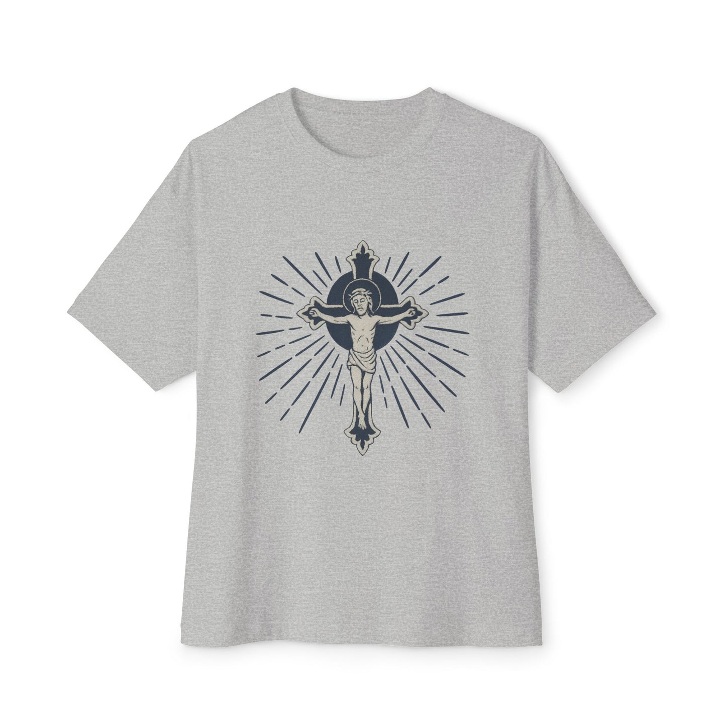 Crucifix Graphic Tee — Vintage Radiant Jesus Oversized Boxy Shirt