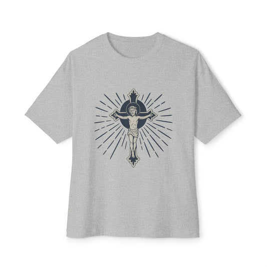 Crucifix Graphic Tee — Vintage Radiant Jesus Oversized Boxy Shirt