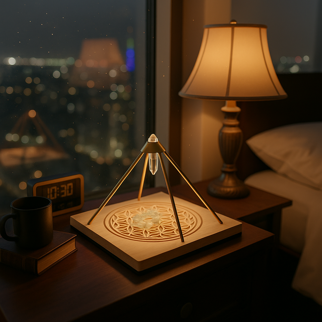 Kupfer Pyramide — Kupfer-Klangpyramide mit Vogel-Kristall