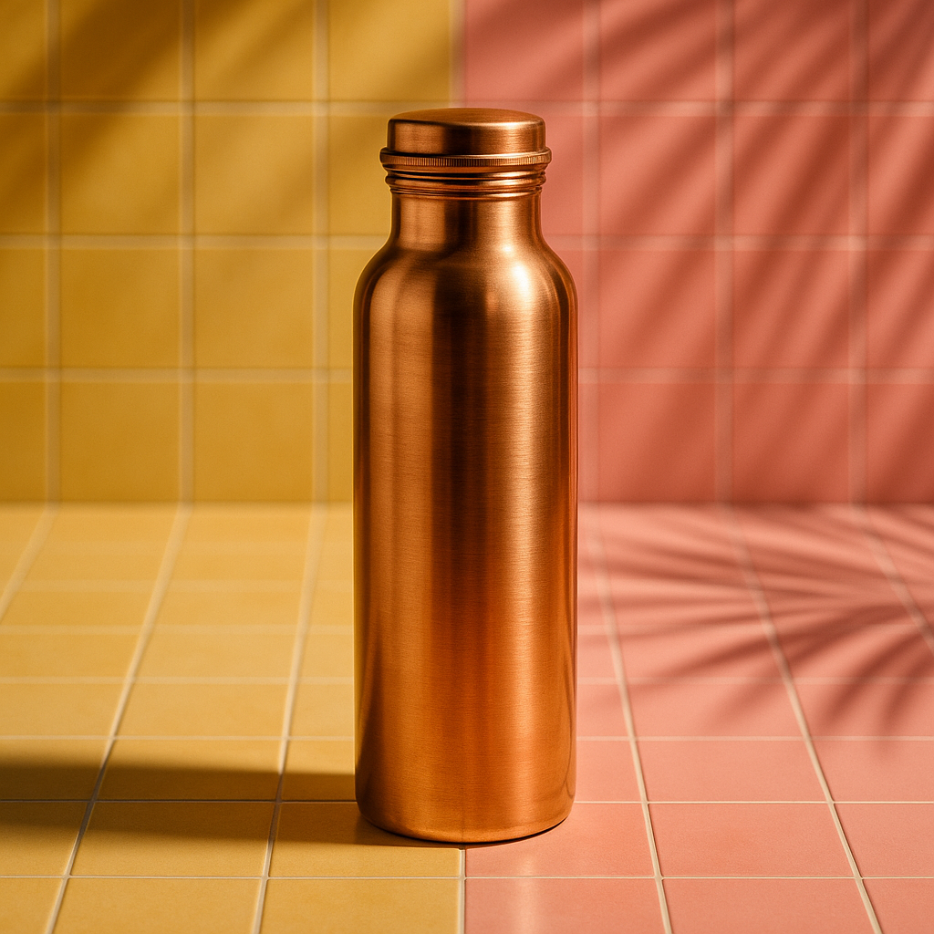 Reine Kupfer-Wasserflasche 600 ml – gehämmert, mit Henkel