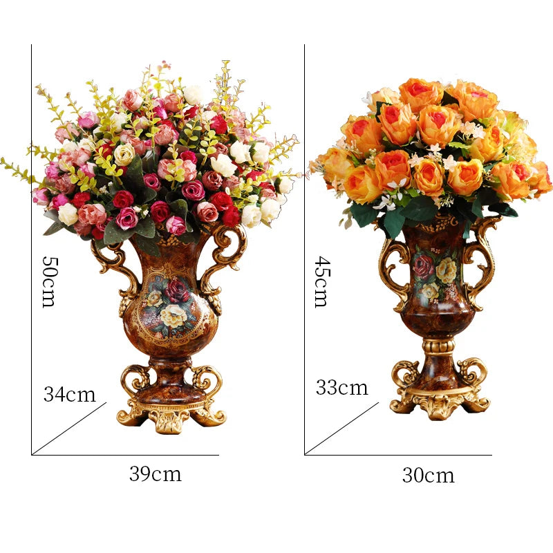 European Resin Vase+Artificial Flower Set Decor Home Livingroom Decoration TV Cabinet Cafe Flower Arrangement Flowerpot Crafts