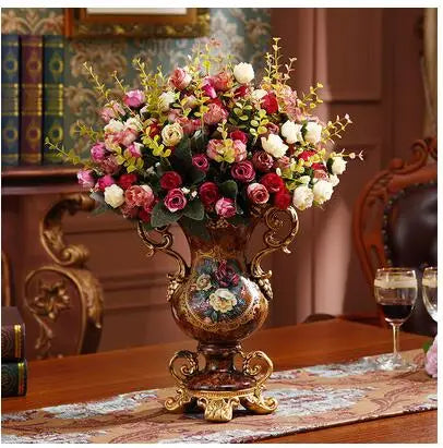 European Resin Vase+Artificial Flower Set Decor Home Livingroom Decoration TV Cabinet Cafe Flower Arrangement Flowerpot Crafts