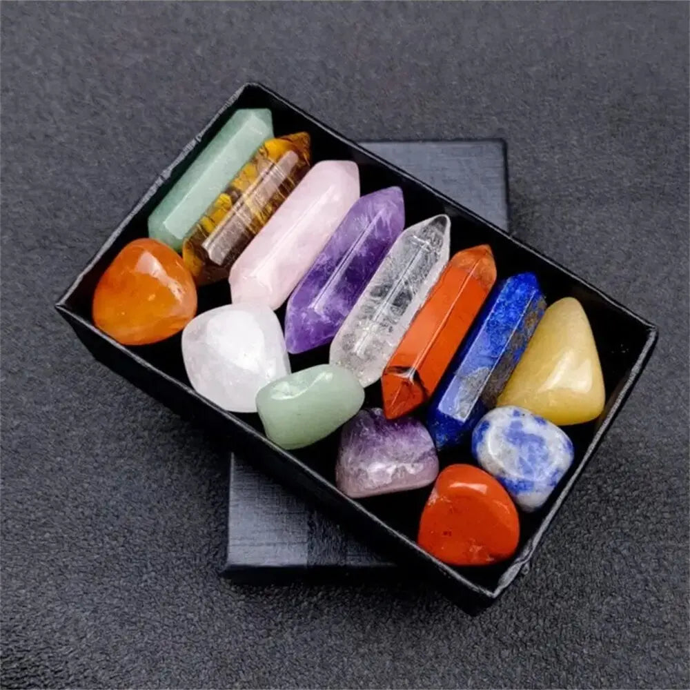 14er Kristall-Set — Pointed Quartz & Hexagon Rose Quartz (Chakra Kit)