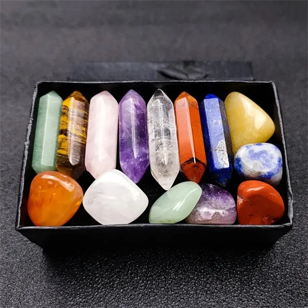 14er Kristall-Set — Pointed Quartz & Hexagon Rose Quartz (Chakra Kit)
