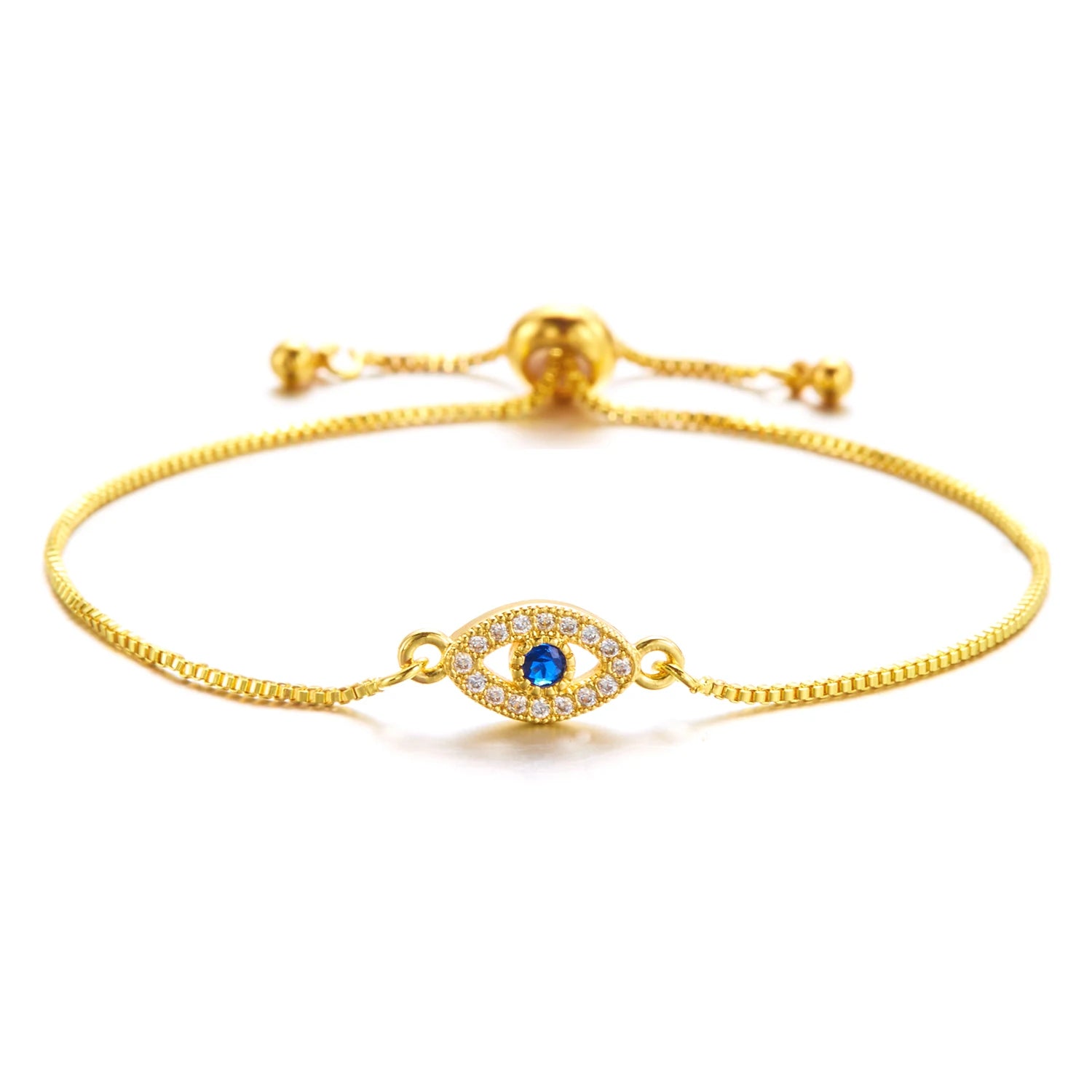 Elegantes, handgefertigtes Armband mit blauem Zirkon-„Evil Eye“